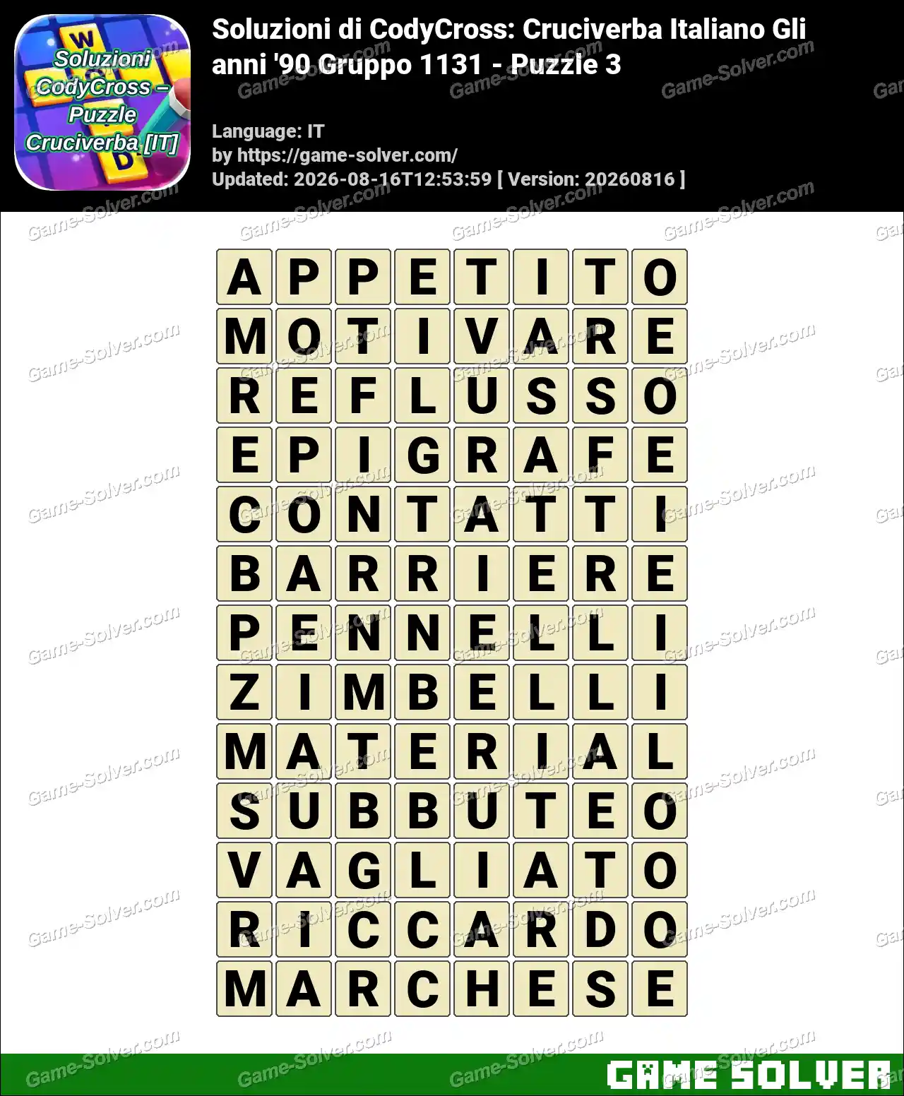 Soluzioni di CodyCross: Cruciverba Italiano Gli anni ’90 Gruppo 1131 – Puzzle 3
